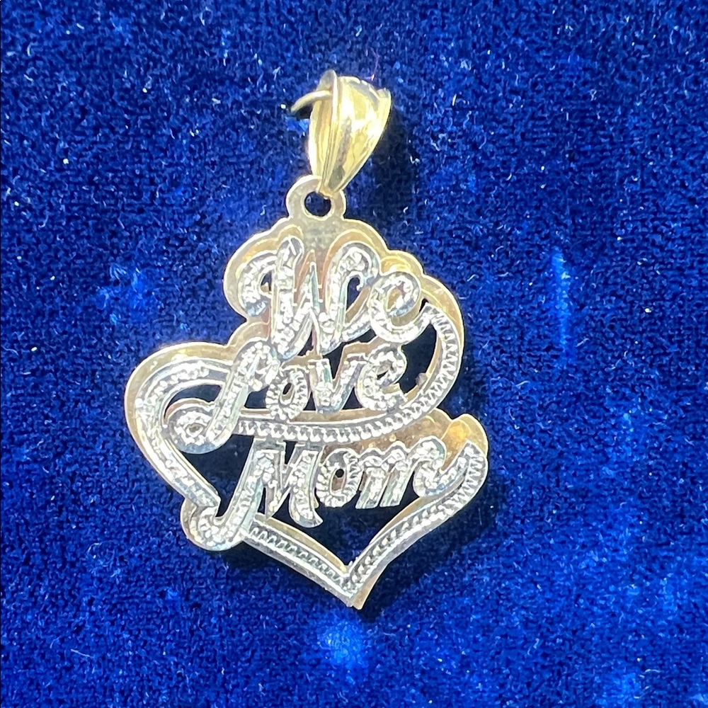"We Love Mom" Two Tone Gold Heart Pendant Necklace - Women Jewelry